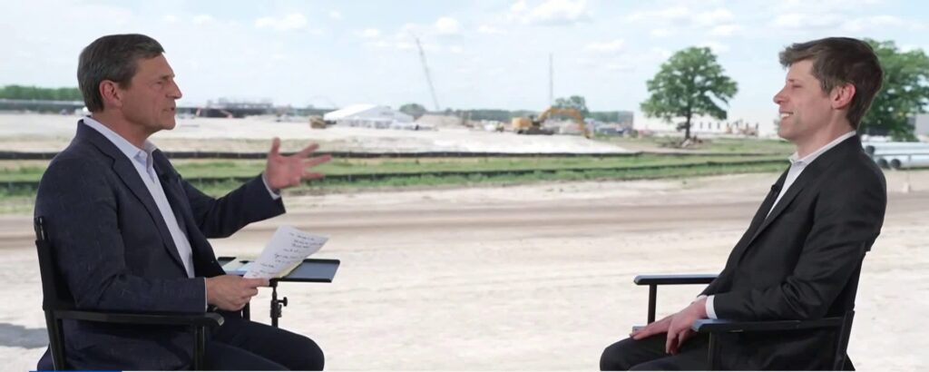 Sam Altman entrevistado por CNBC en las obras de Stargate